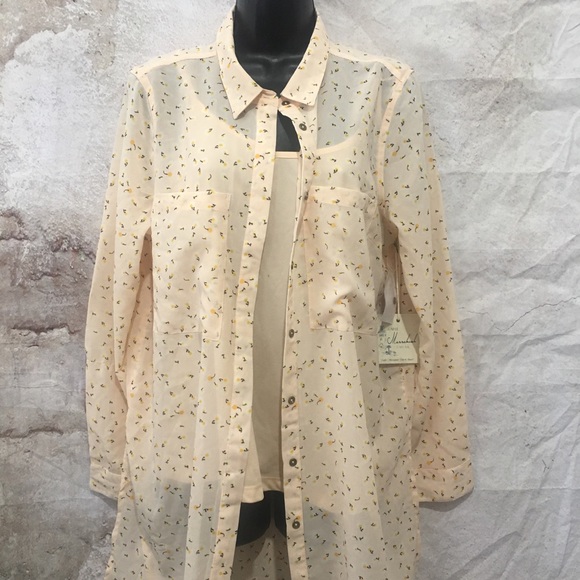 Caffe Marrakesh Tank /Button Down Blouse Combo AllOver Floral Peach NWT M - Picture 3 of 8